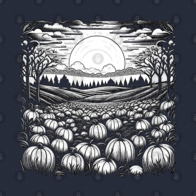 Vintage Retro White Night Of Pumpkins in the Patch by vystudio