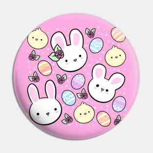 Cute easter bunny and easter eggs and flowers Pin