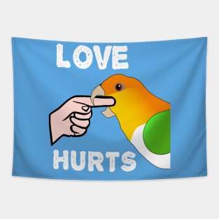 White Bellied Caique Parrot - Love Hurts Biting Tapestry