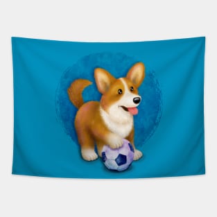 Corgi Loves Soccer Tapestry