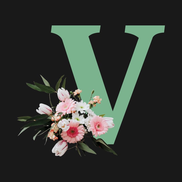 Letter V green with colorful flowers by ColorsHappiness