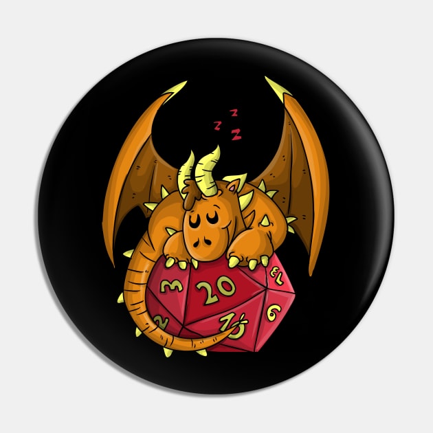 Cute Sleeping Dragon Funny Dungeons And Dragons DND D20 Lover Pin by Bingeprints