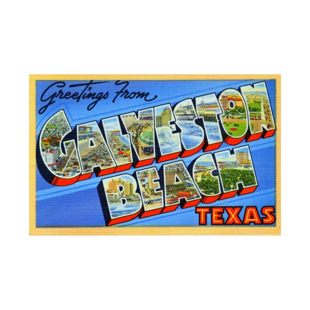 Greetings from Galveston Beach Texas - Vintage Large Letter Postcard by Naves