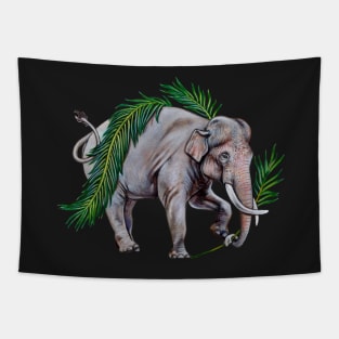 Asian Elephant with Palm Fronds Tapestry