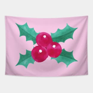 Pink Seasonal Holly Berries Tapestry