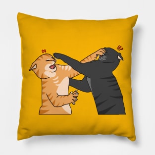 Orange Cat And Black Cat Fighting Pillow