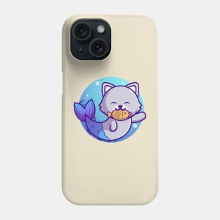 Cute Cat Mermaid Bite Fish Cartoon Phone Case