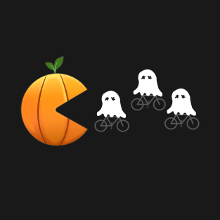 Funny Pumpkin Chasing Cute Ghost, Pumpkin Chasing Cyclist Boo, Pumpkin Eating Boo Ghost T-Shirt