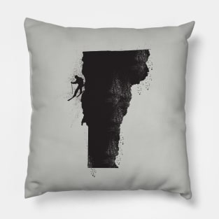 Ski Vermont Skier Distressed Black Illustration Pillow