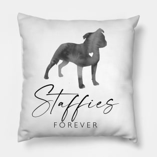 Staffordshire Bull Terrier Lover Gift - Ink Effect Silhouette - Staffies Forever Pillow