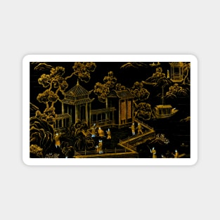 BLACK AND GOLD PAGODAS ORIENTAL  SILK BONSAI DESIGN Magnet