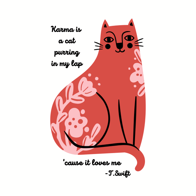 Karma is a Cat Red Folk Flower Design by Morning Tide Coaching