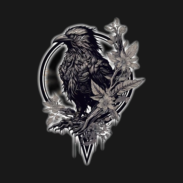 Tribal Radiant Raven, gothic black and white logo by Mojitojoe