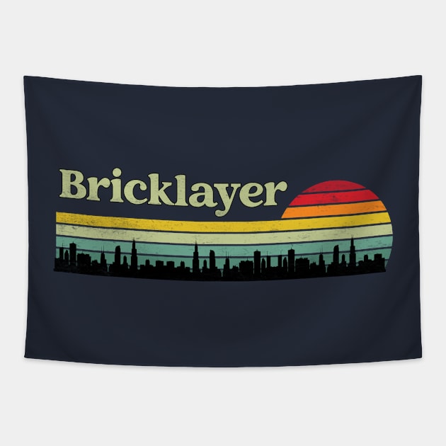 Bricklayer - Retro Sunset & Skyline Design Tapestry by best-vibes-only