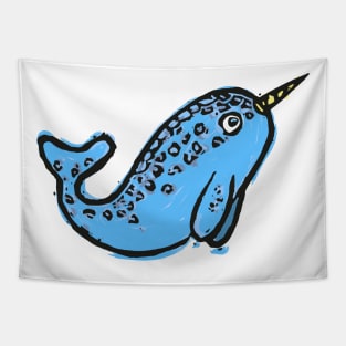 Cute narwhal illustration blue whale Tapestry