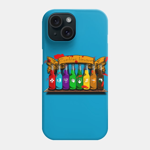 Zombie Perks Top Shelf Zombies Beware on Teal Phone Case by LANStudios