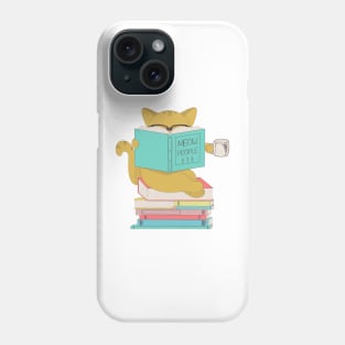 Cat with glasses drinking coffee or tea and reading book Phone Case