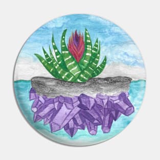 Purple Amethyst Crystal Island Tillandasia Air Plant in Ocean (Apparel Version) Pin