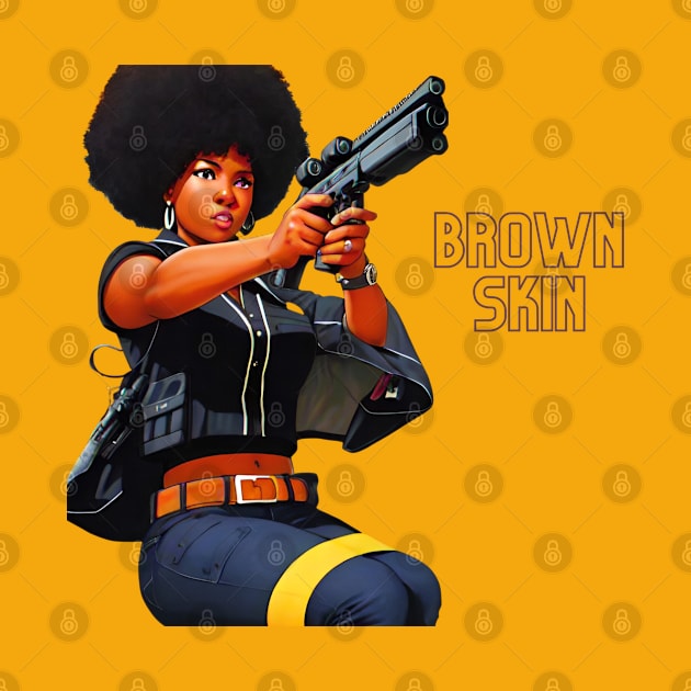 Brown Skin Big Gun Afro by Brown Skin Garms By Urmajes-Tees 