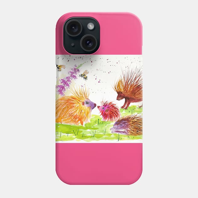 Colorful Porcupines among flowers Phone Case by Casimirasquirkyart