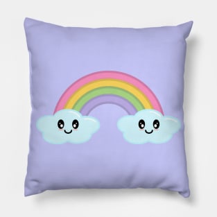 Kawaii Cute Happy Rainbow and Clouds in Purple Pillow