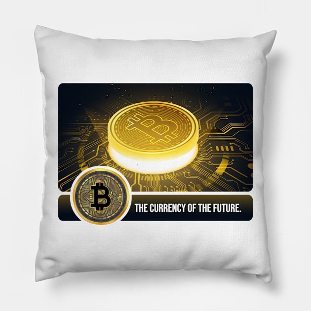 Golden bitcoin blockchain technology Pillow by CryptoTextile