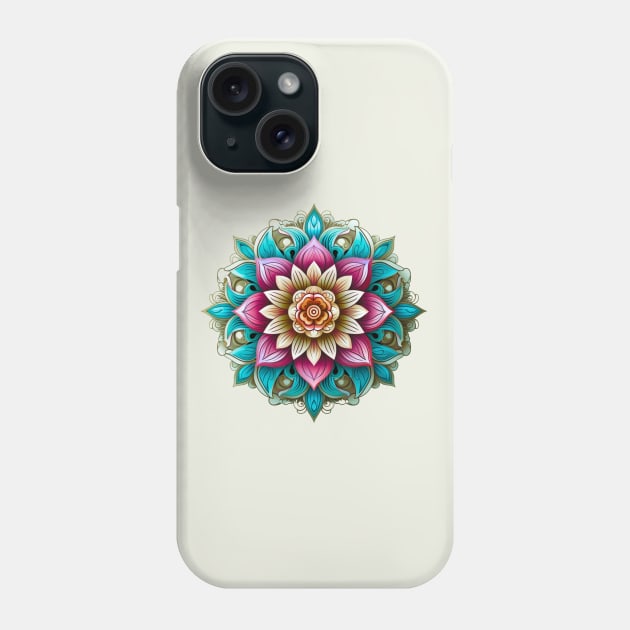 Blossoming Enlightenment, Serene Lotus Mandala in Pink, Teal, and Mint Phone Case by Nebula Nexus