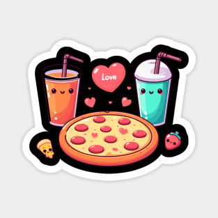 Pizza, Cola Drink and Milkshake in kawaii Style Art | Kawaii Food Lovers Magnet