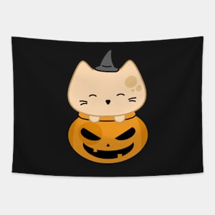 Cute pumpkin kitty Tapestry