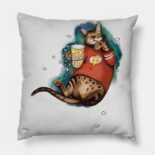 Bengal cat cinemaholic bingewatcher with popcorn Pillow