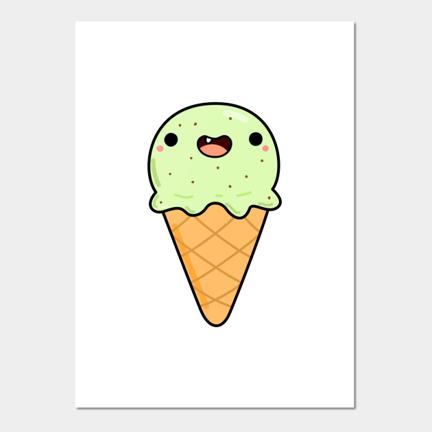 Kawaii Mint Chip Ice Cream Cone Kawaii Ice Cream Affiche Et Impression D Art Teepublic Fr