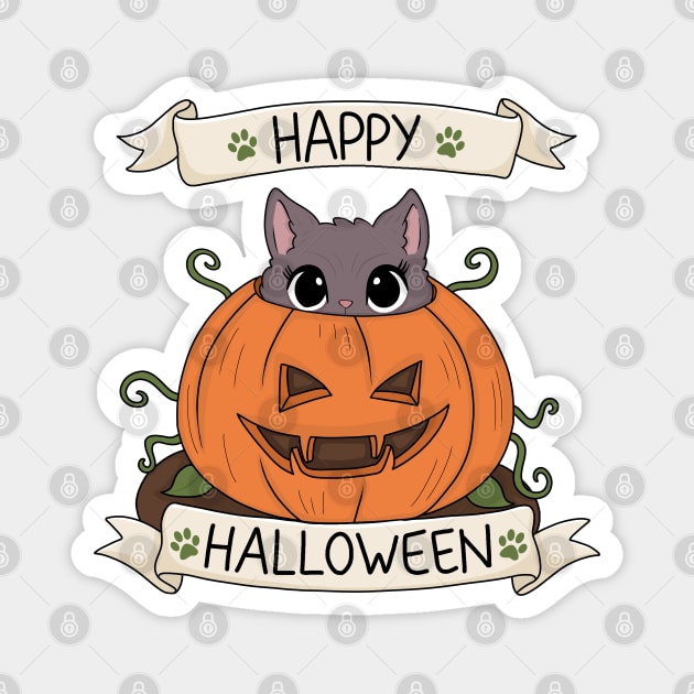 Cute Cat in Pumpkin - Halloween Magnet by valentinahramov