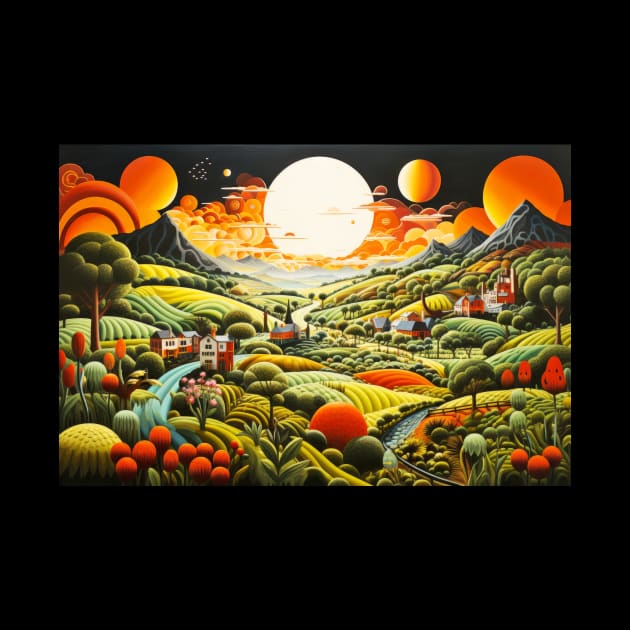 Countryside Concept Abstract Colorful Scenery Painting by Cubebox