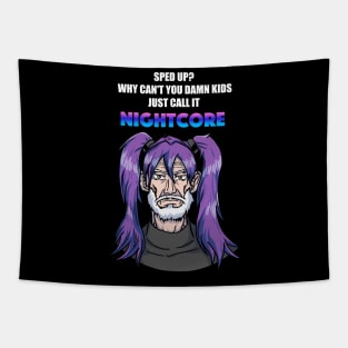 Call it Nightcore: Old Man in Purple Anime Wig (Funny) Tapestry