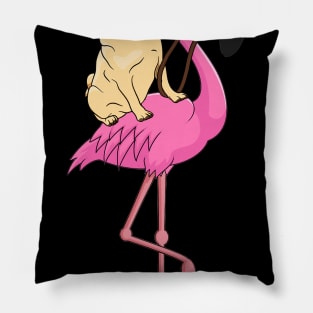 Pug Rider Flamingo Funny Pillow