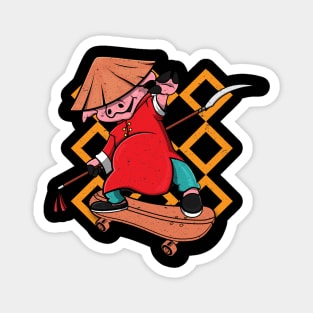 Skateboarding Kung Fu Pig Magnet