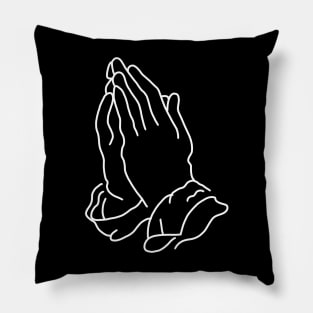 minimalistic line art praying hands in white (tattoo) Pillow