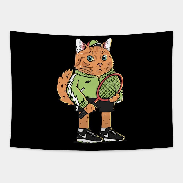 Badminton Cat Sport Club Tapestry by Cat Lover Studio