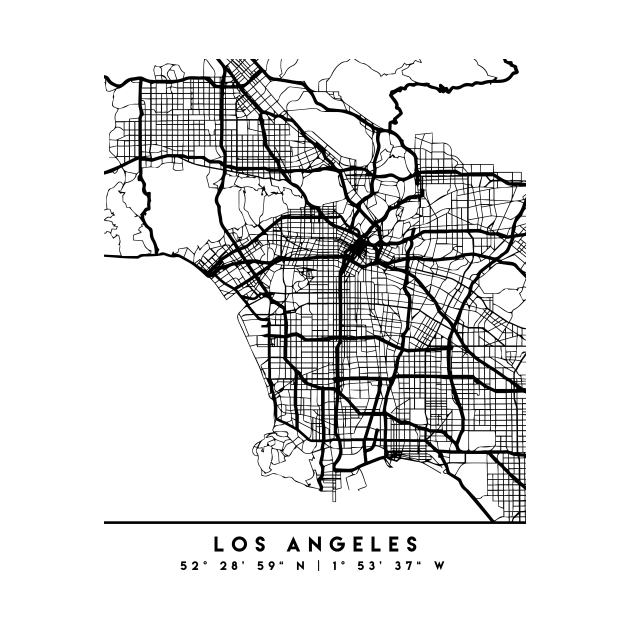 LOS ANGELES CALIFORNIA BLACK CITY STREET MAP ART by deificusArt