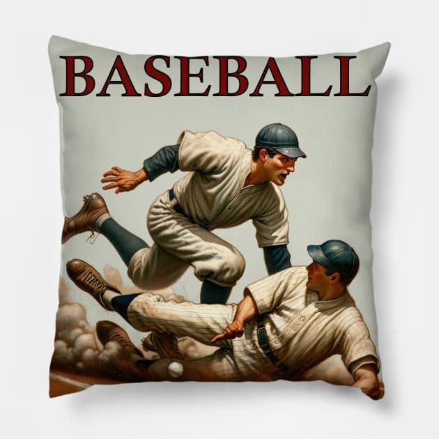 Vintage Baseball Poster Pillow by TooplesArt