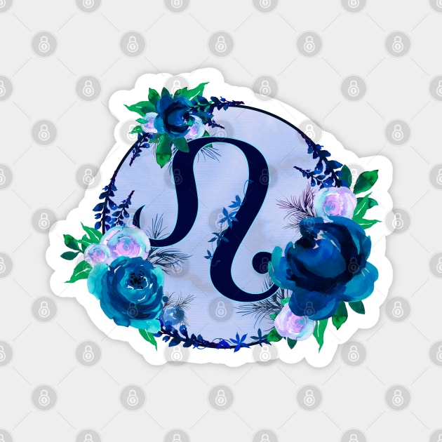 Leo Zodiac Horoscope Blue Floral Monogram Magnet by bumblefuzzies