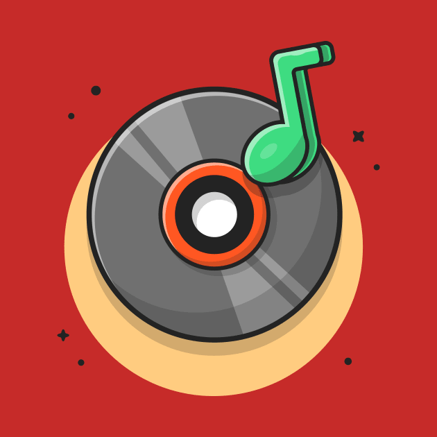Vinyl Disk Music with Tune and Note of Music Cartoon Vector Icon Illustration by Catalyst Labs