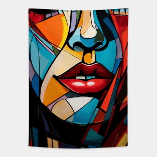 Colorful Face of a Woman Abstract Art Tapestry