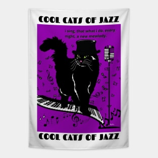 Cool Cats of Jazz-black cat Tapestry