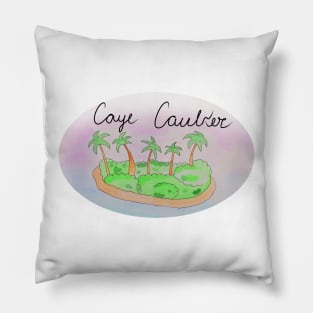 Caye Caulker watercolor Island travel, beach, sea and palm trees. Holidays and vacation, summer and relaxation Pillow