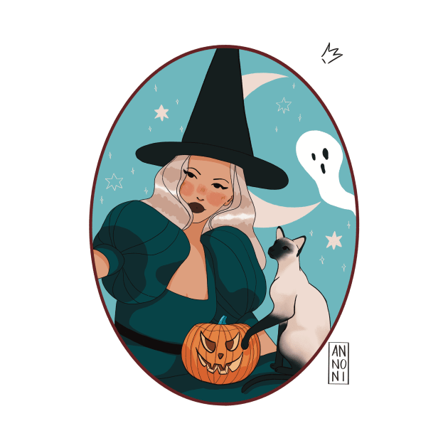 Witch with her cat by fiorellaannoni