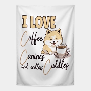 I Love Coffee Canines and Cuddles Akita Owner Funny Tapestry