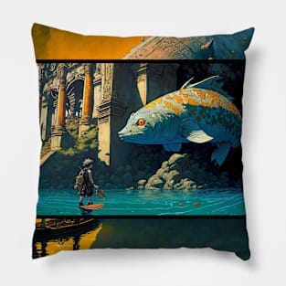 Fisherman Painting - Big Catch Pillow