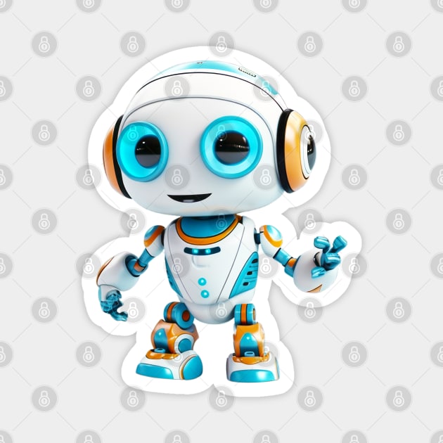 Futuristic Adorable White Toy Robot - 3D Character Design Magnet by Lematworks