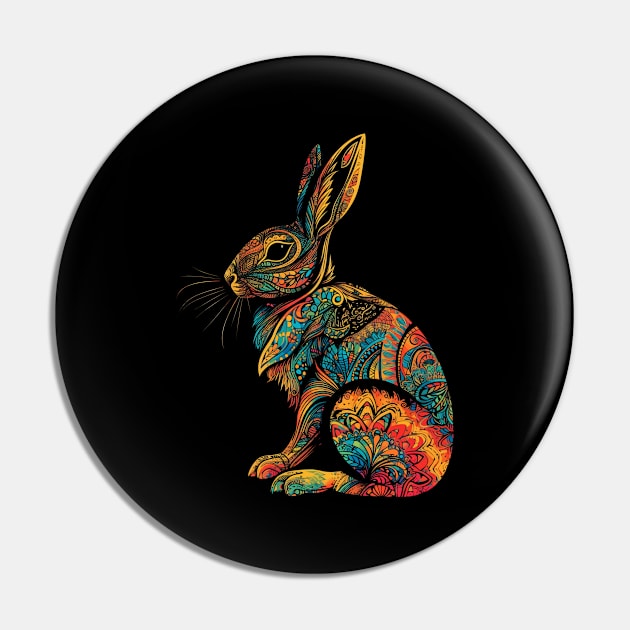 Colorful Mandala Easter Rabbit Drawing - Unique Artwork Pin by TeeTrendz